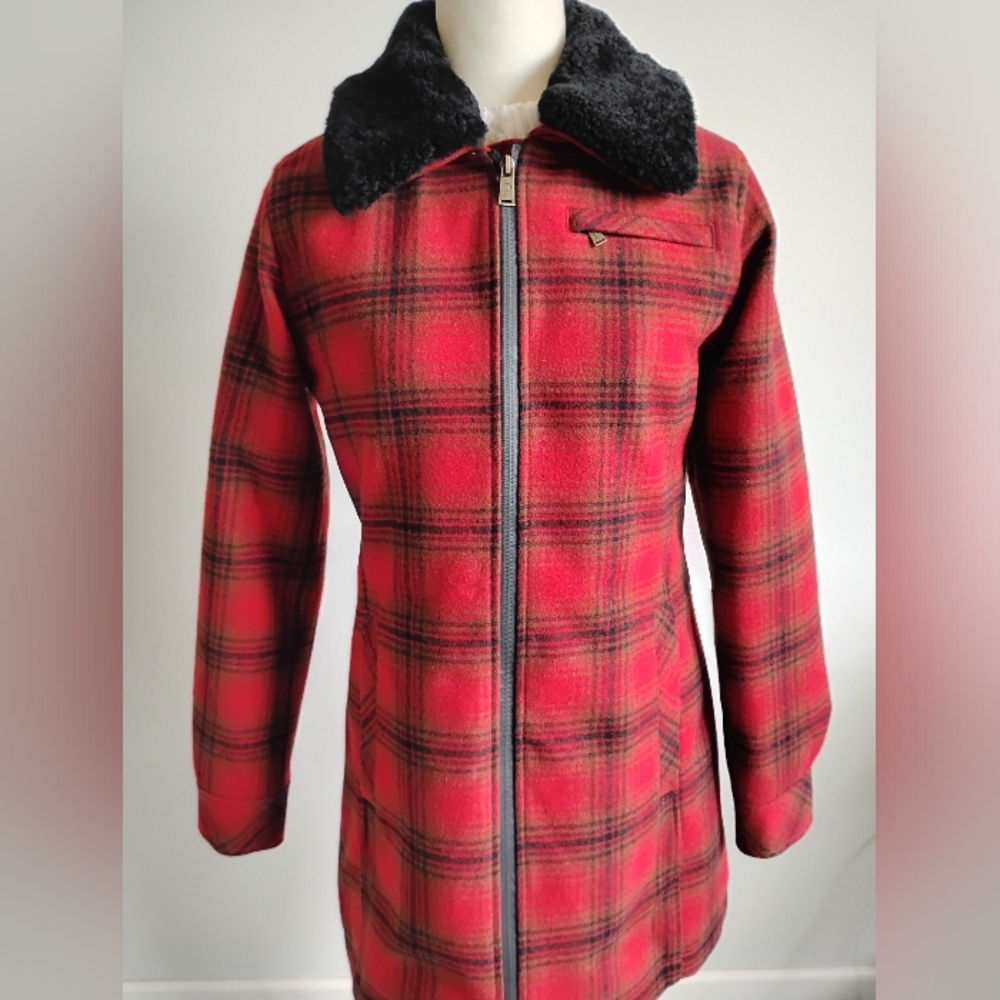 Pendleton Wool Blend Shearling Collar Red Black P… - image 1